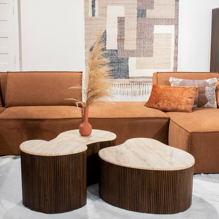 Salontafel Mari – mangohout & travertin bruin 70x47x38cm