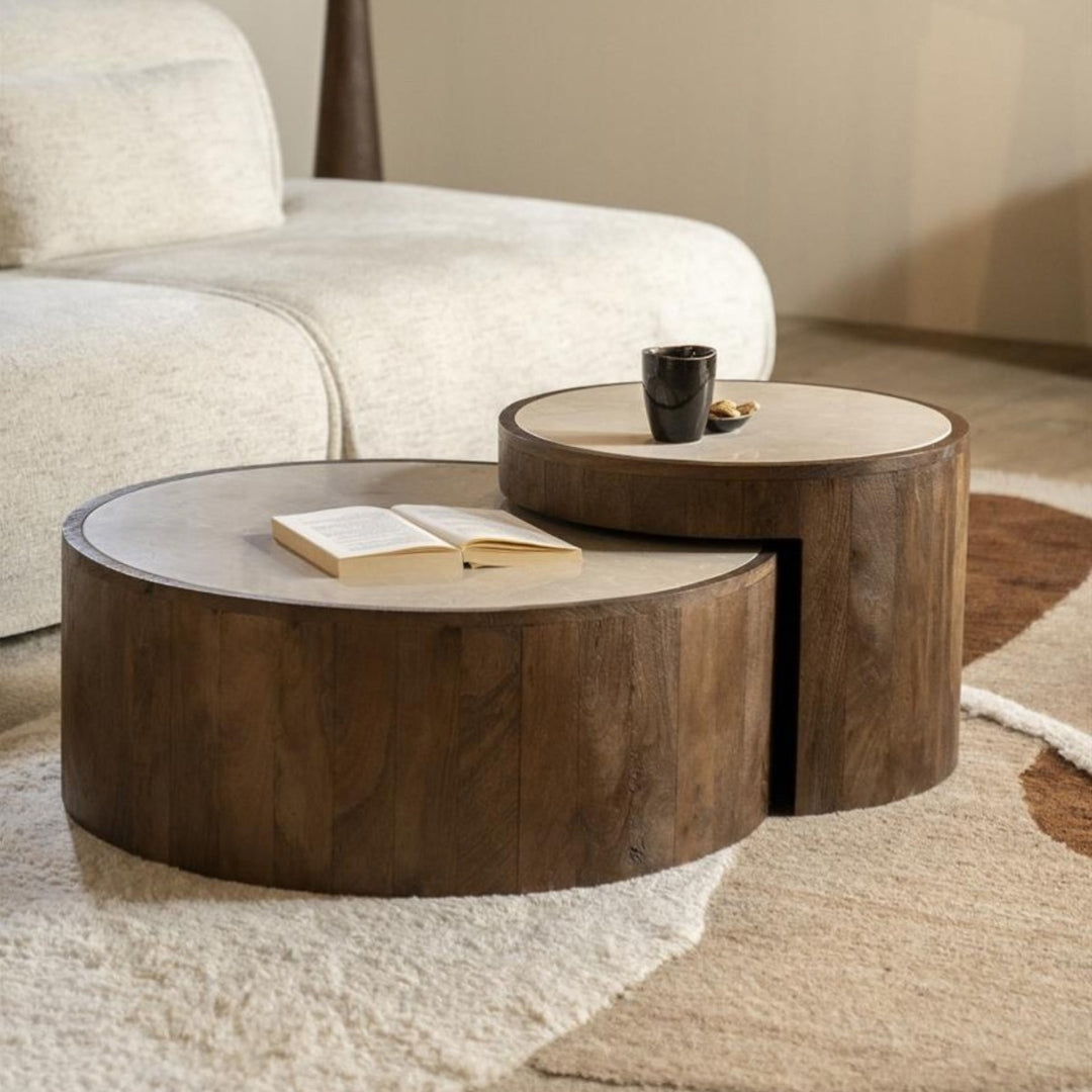 Salontafel set Hazel – mangohout & marmer bruin