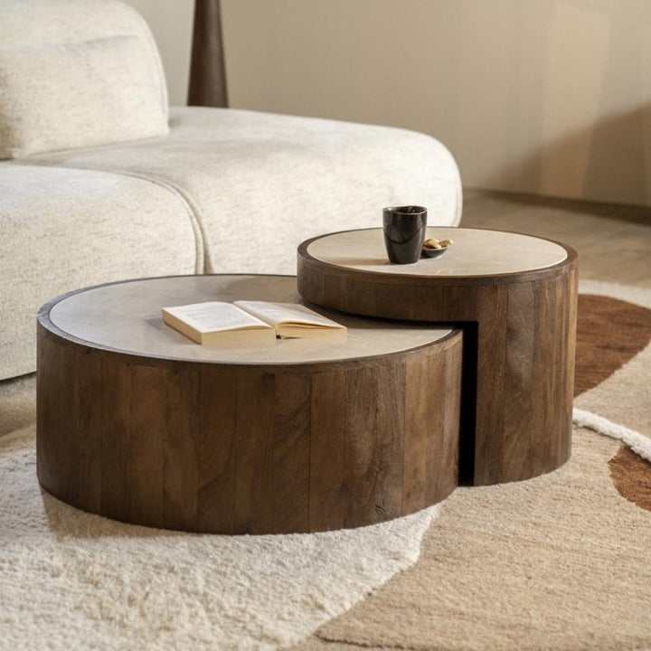 Salontafel set Hazel – mangohout & marmer bruin