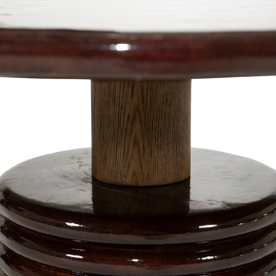 Salontafel Kyan – beton, eiken & metaal roodbruin