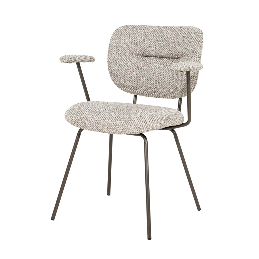 Stoel Tibbe met armleuning – stof & metaal taupe Sava