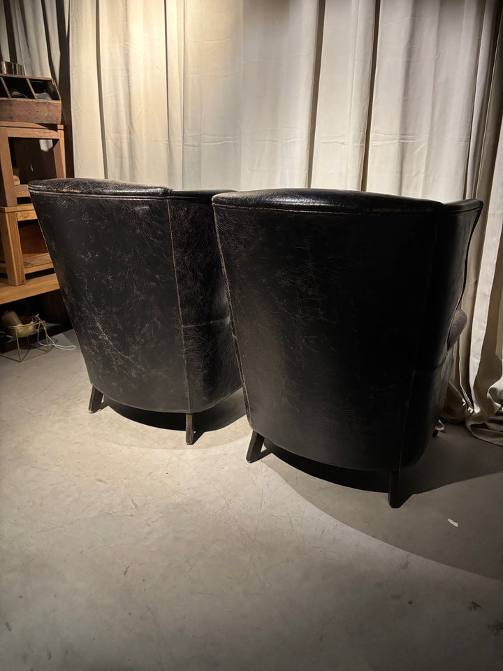 Oorfauteuil Zwart Leer Merk Rofra