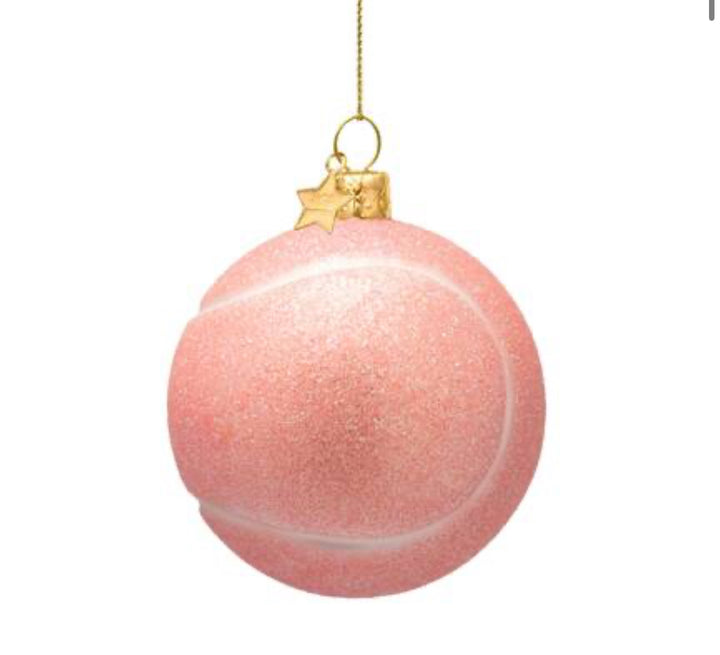 Vondels Kerst Ornament glass opal soft pink tennis ball H10cm