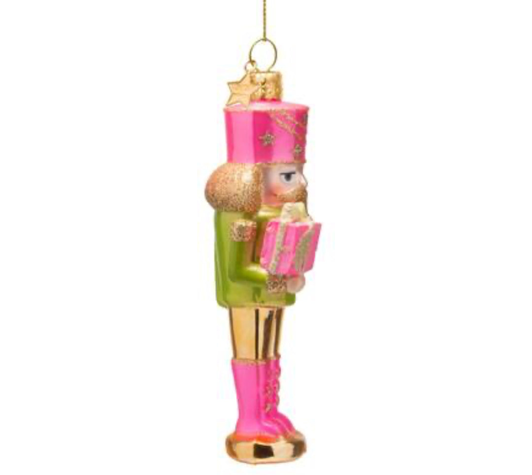 Vondels Kerst Ornament glass pink/green nutcracker H16.5cm