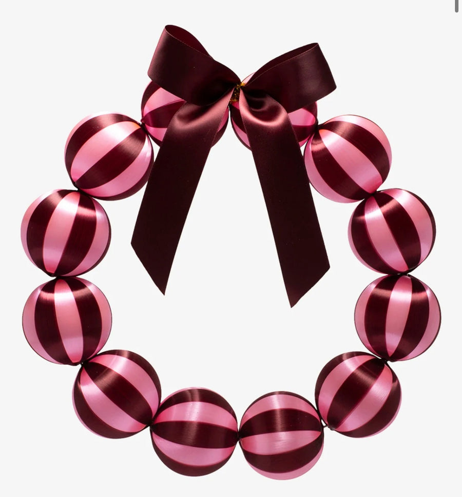 Kerstballenkrans roze/bordeaux met strik – Vondels