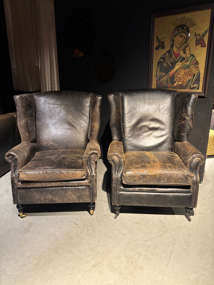 Set Geschuurde Leren Fauteuils merk Rofra