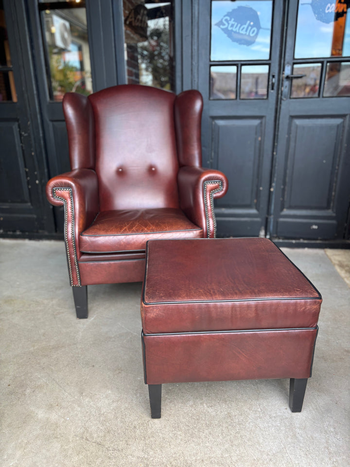 Lounge Atelier Fauteuils met Hocker Old Saddle Leer