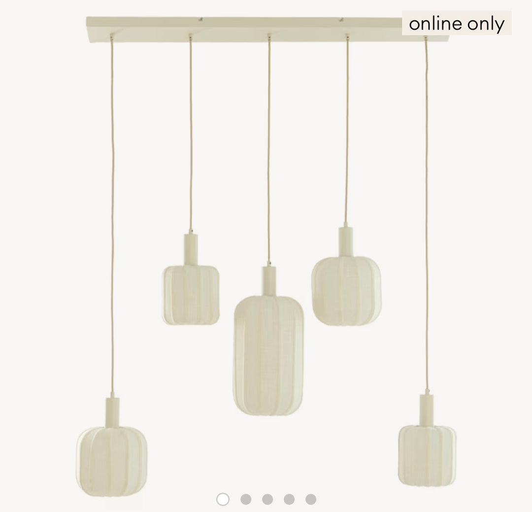 Hanglamp Tufia 5-lamps, Linnen, kleur Crème
