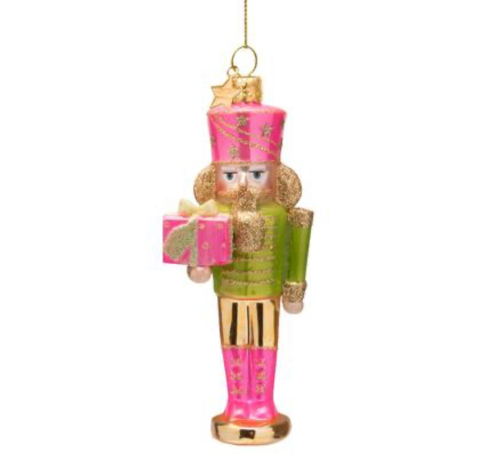 Vondels Kerst Ornament glass pink/green nutcracker H16.5cm