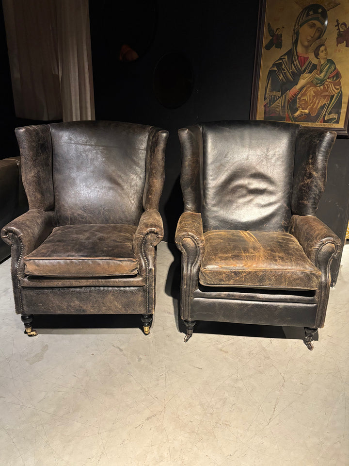 Set Geschuurde Leren Fauteuils merk Rofra