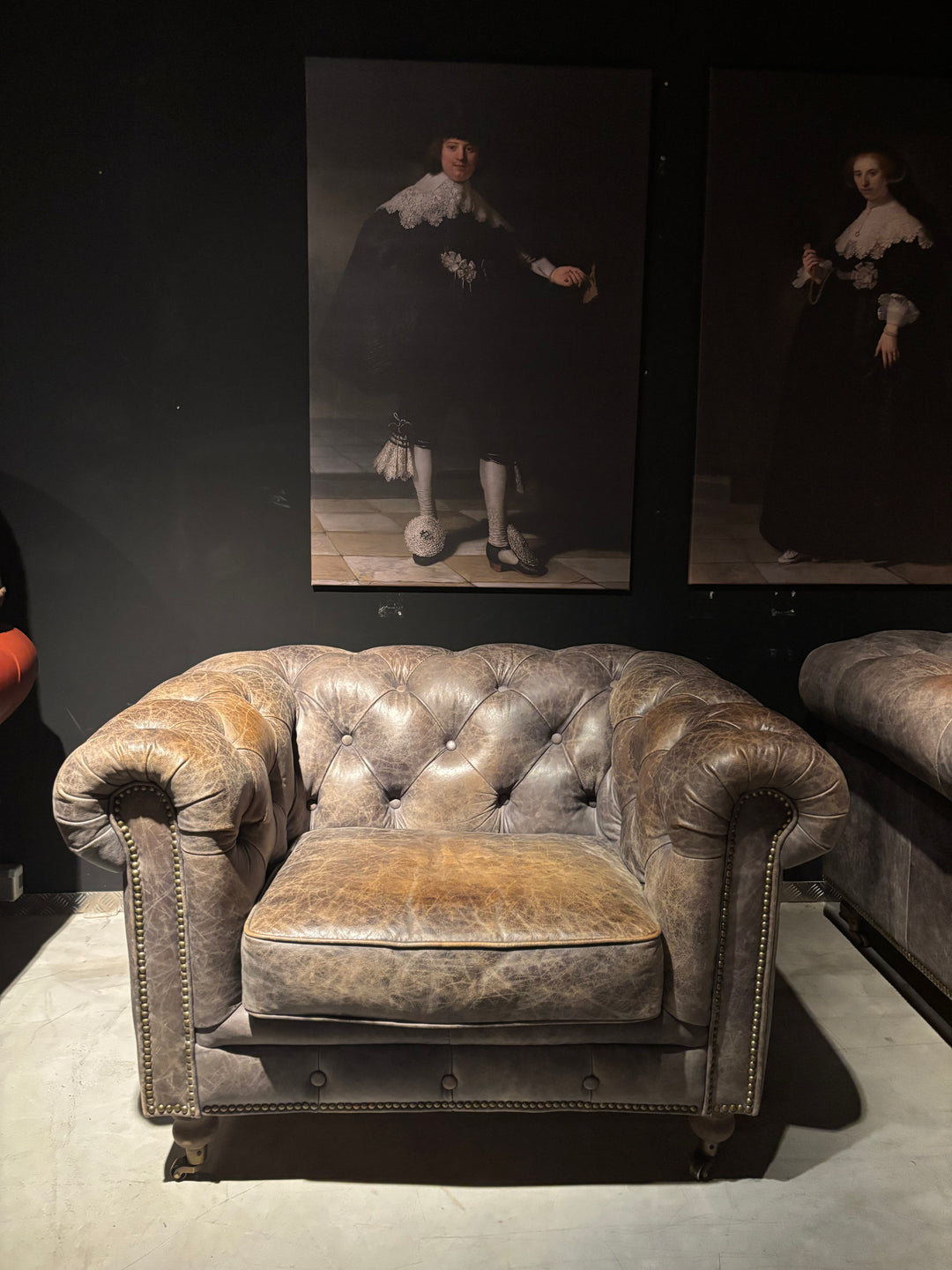 Chesterfield Clubfauteuil Taupe-grijs-bruin Leer Zgan