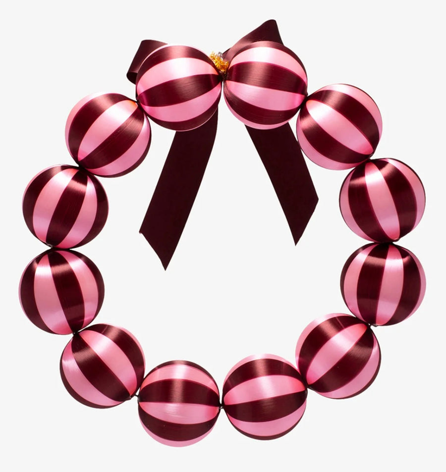 Kerstballenkrans roze/bordeaux met strik – Vondels