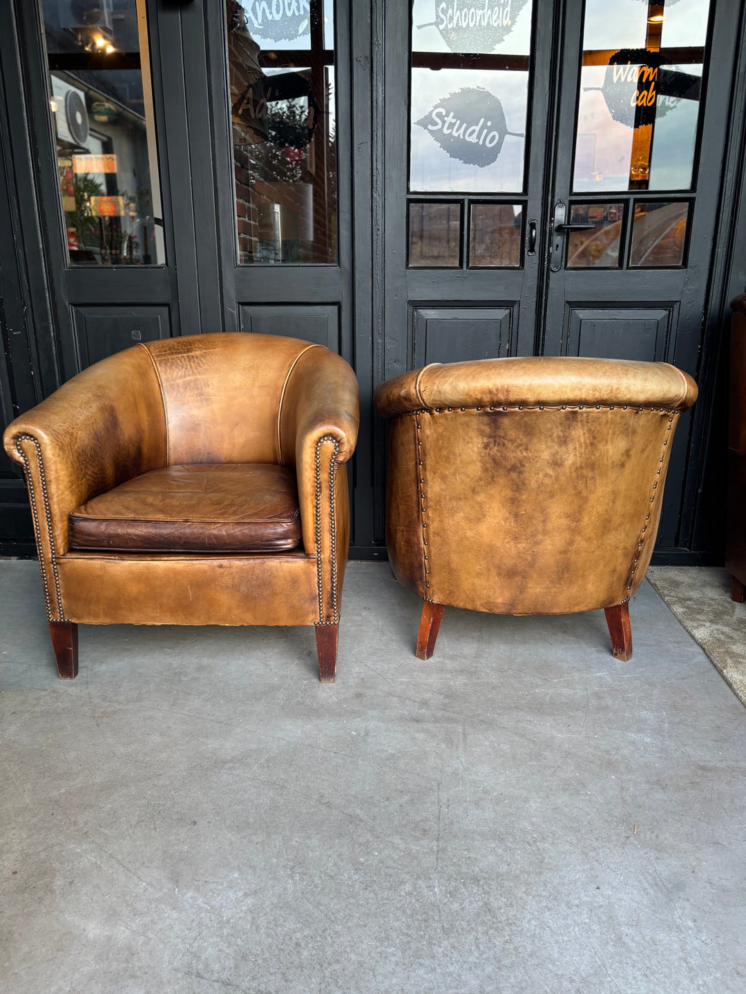 Set Runderleren Clubfauteuils