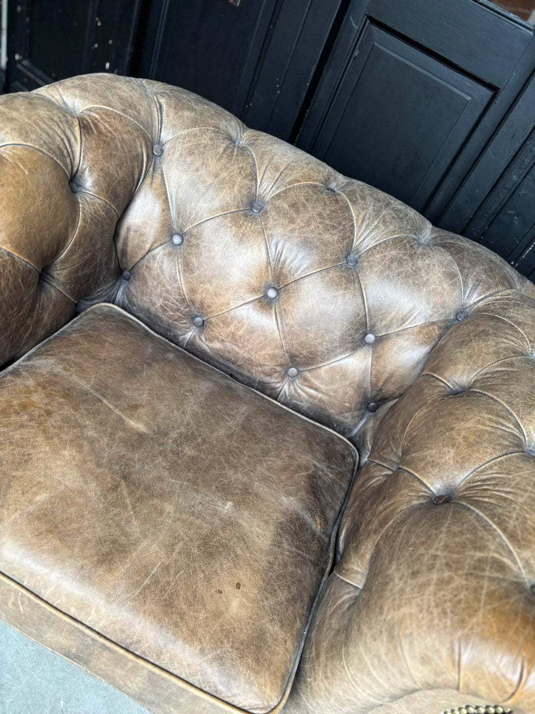 Chesterfield Clubfauteuil Cognac /Grijs / Taupe kleur Leer