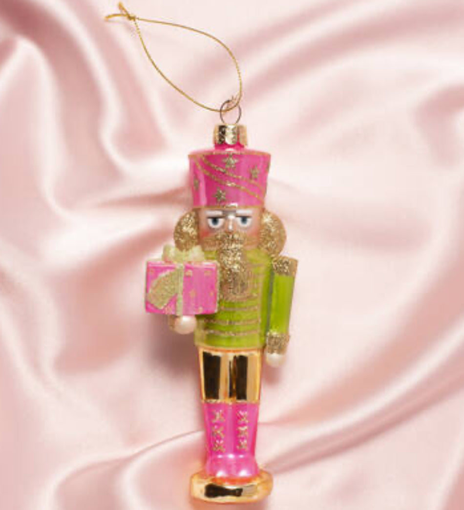 Vondels Kerst Ornament glass pink/green nutcracker H16.5cm