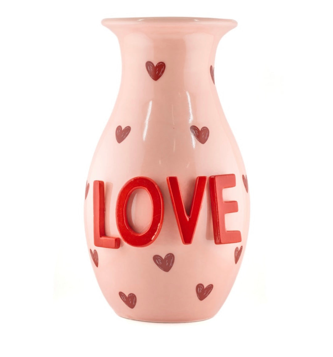 Decoratieve LOVE Vaas met Kunstrozen en Bloesemtakken