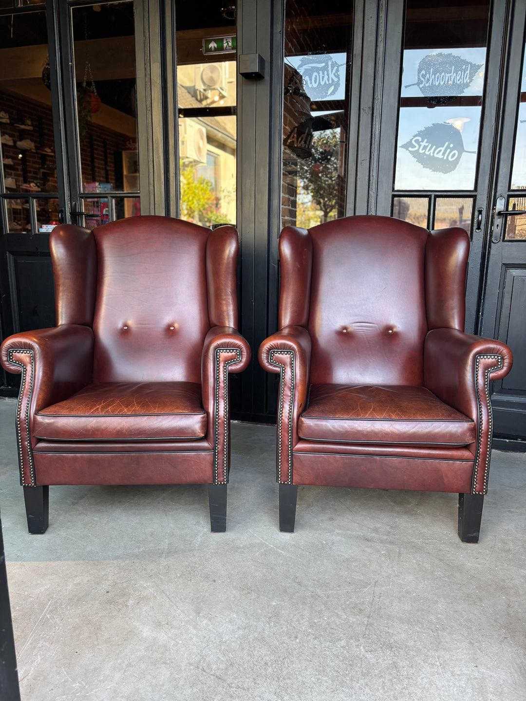 Lounge Atelier Fauteuils met Hocker Old Saddle Leer