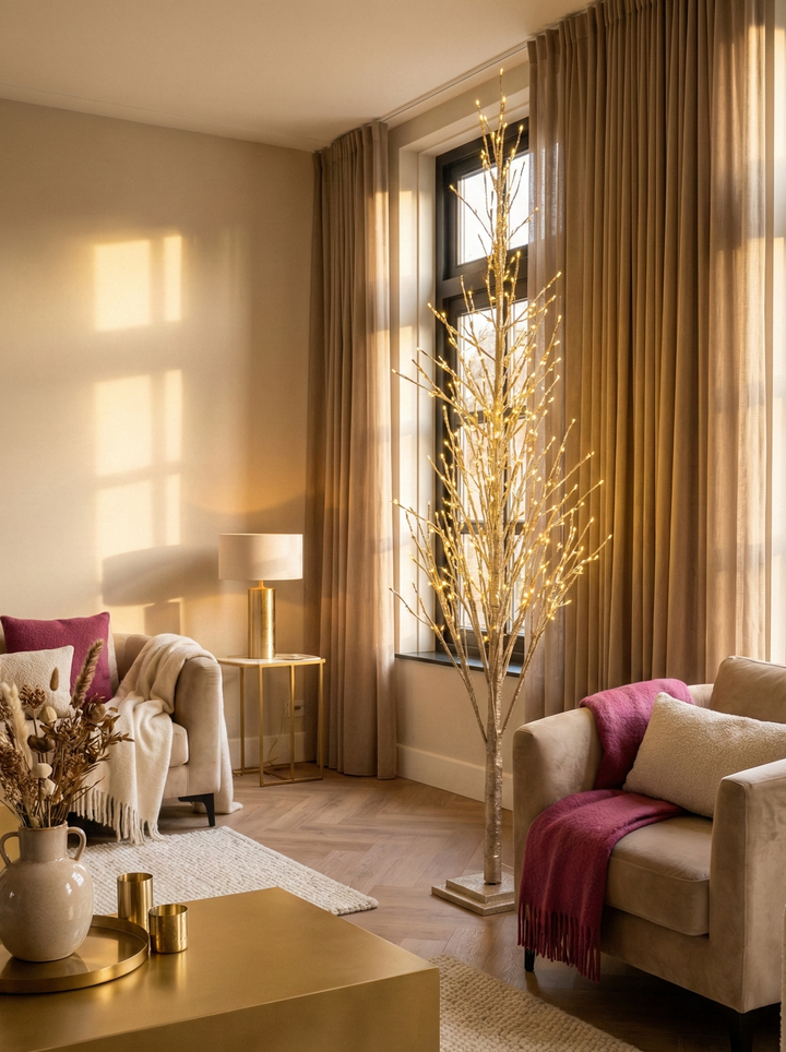 Kerst Champagne LED Glitterboom – Luxe Decoratieboom