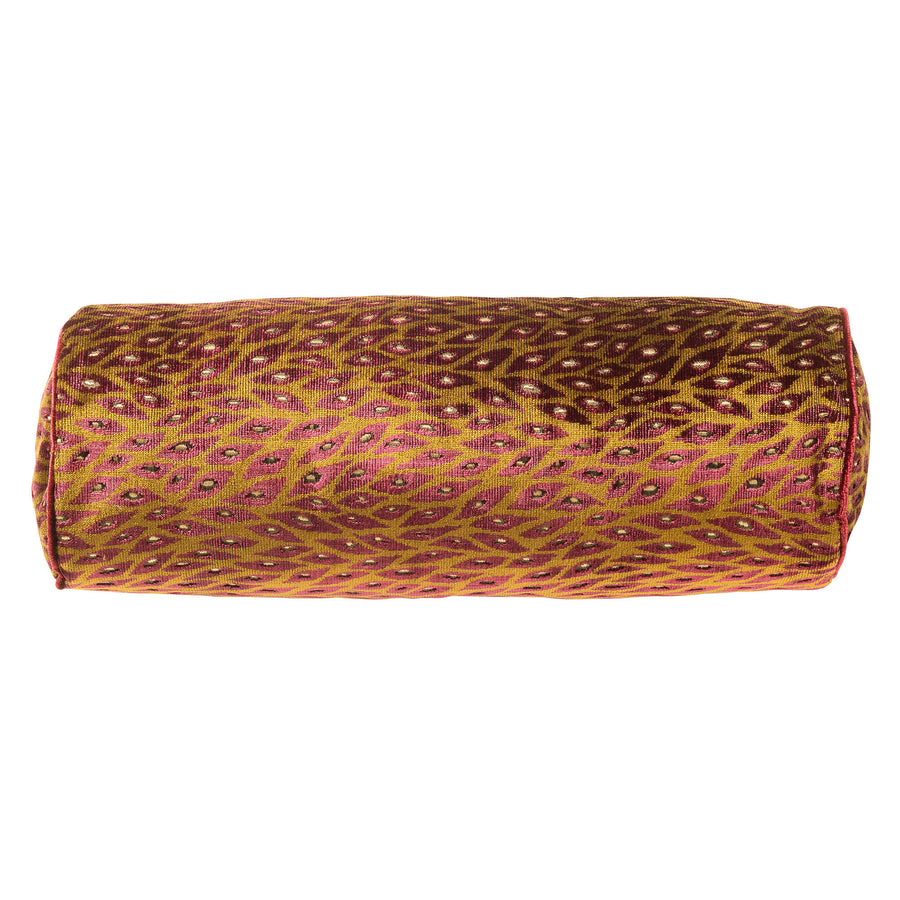 Luciana rolkussen 18x50 cm in mosgroen jacquard met aubergine velvet dessin