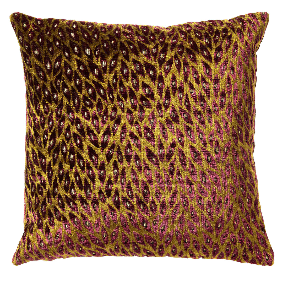 Luciana sierkussen 45x45 cm in mosgroen jacquard met aubergine velvet dessin
