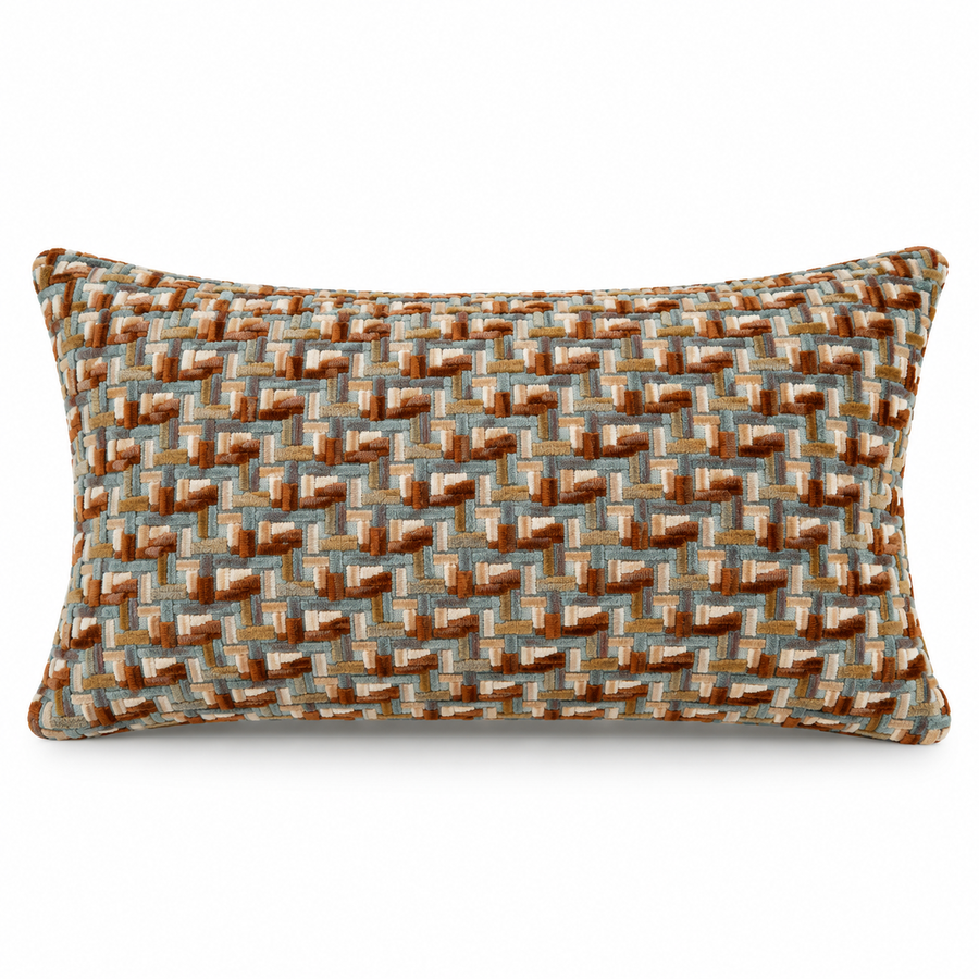 Mattheo kussen  30x50 cm – Deep Teal Jacquard met Zigzagdessin