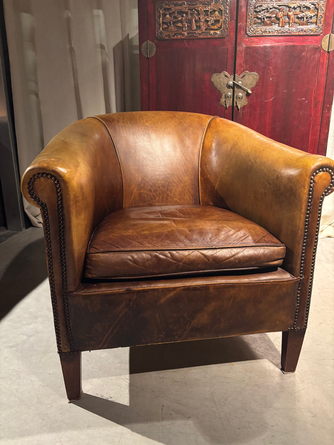 Club fauteuil Cognac bruin leer