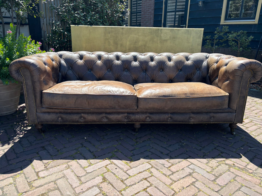 Chesterfield 3 zits Bank Bruin-Taupe Leer
