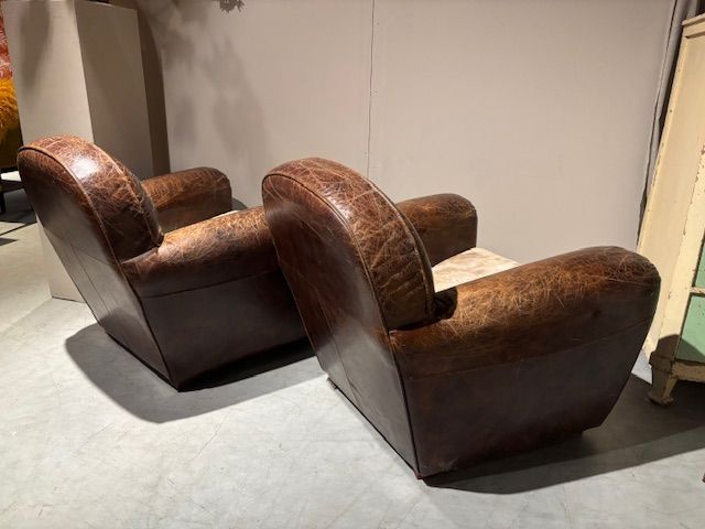 2x  Vintage Stoere Fauteuils Craqulee Leer izgs