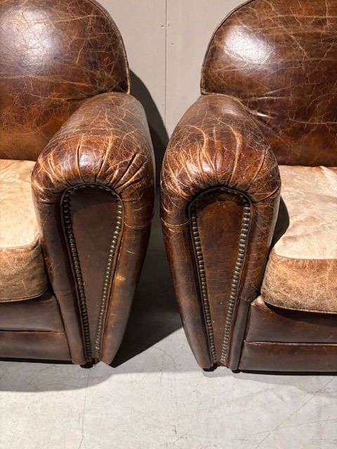 2x  Vintage Stoere Fauteuils Craqulee Leer izgs