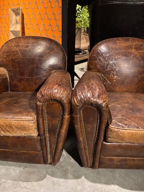 2x  Vintage Stoere Fauteuils Craqulee Leer