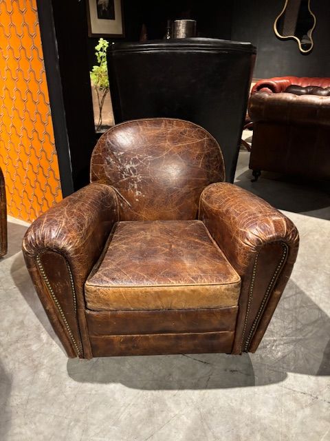 2x  Vintage Stoere Fauteuils Craqulee Leer