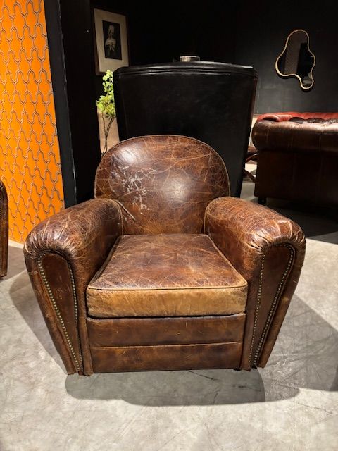 2x  Vintage Stoere Fauteuils Craqulee Leer