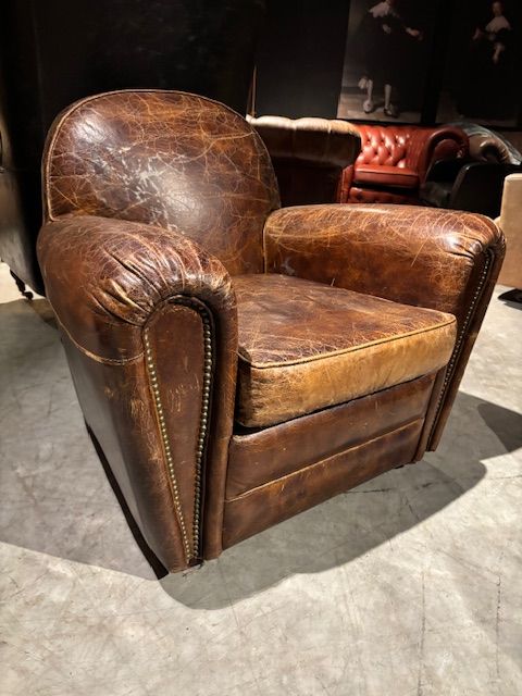 2x  Vintage Stoere Fauteuils Craqulee Leer