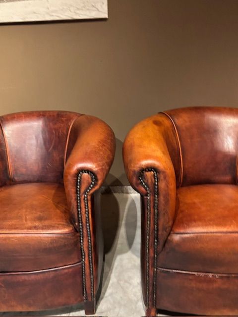 Set van 2 Schapenleren Clubfauteuils Vintage