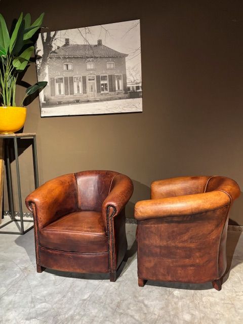 Set van 2 Schapenleren Clubfauteuils Vintage