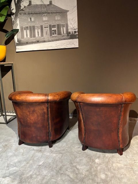 Set van 2 Schapenleren Clubfauteuils Vintage