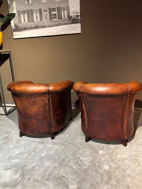 Set van 2 Schapenleren Clubfauteuils Vintage