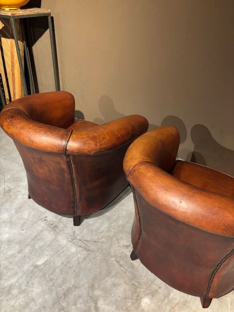 Set van 2 Schapenleren Clubfauteuils Vintage