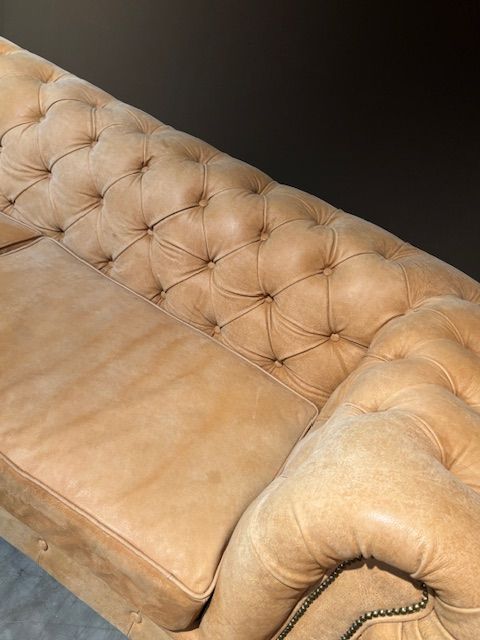 Chesterfield 4 zits Bank Licht Cognac/Naturel kleur Leer 2.40 breed
