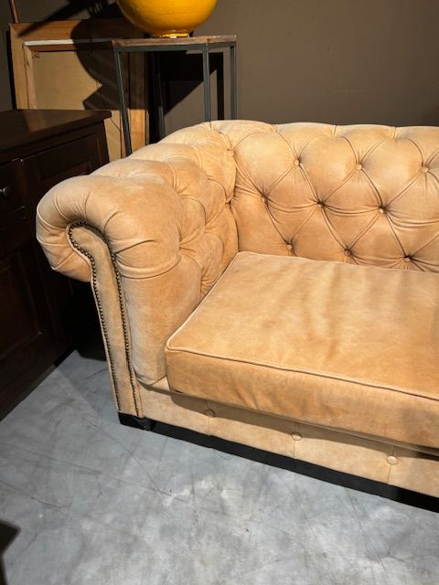 Chesterfield 4 zits Bank Licht Cognac/Naturel kleur Leer 2.40 breed
