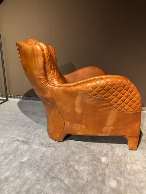 Vintage Stoere Cognac Leren  Saddle Fauteuils