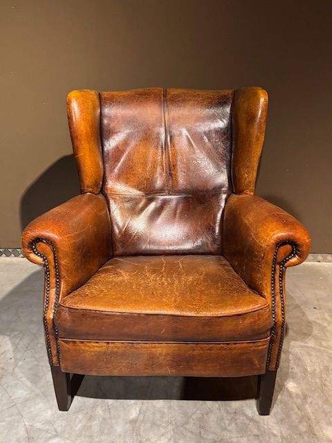 Vintage Stoere Schapenleren Fauteuil