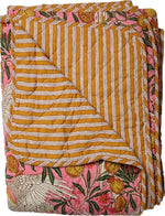 Plaid quilt katoen vogelprint 140x220 cm – roze & geel