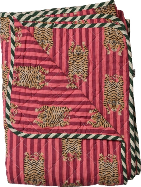 Quilt plaid katoen met tijgerprint in roze en blauw 140x180 cm