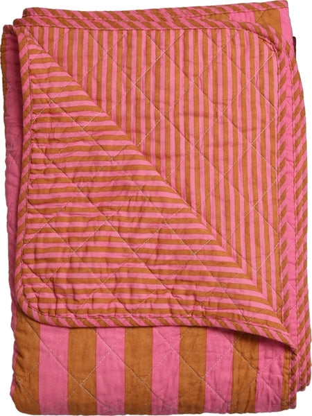Quilt plaid katoen dubbelzijdig in roze en bruin 140x180 cm
