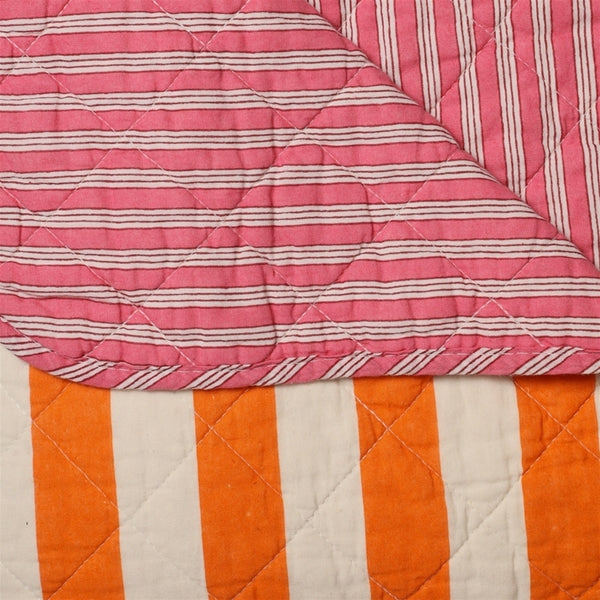 Plaid quilt katoen gestreept 140x180 cm – oranje & roze