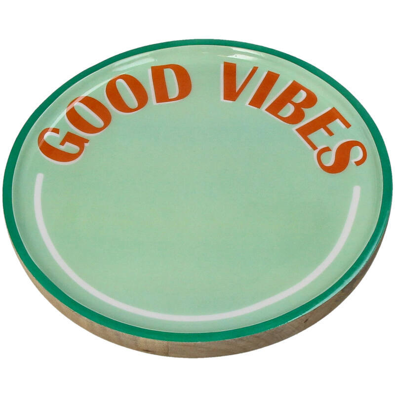 Mangohouten Bord „Good Vibes” – Rond Design