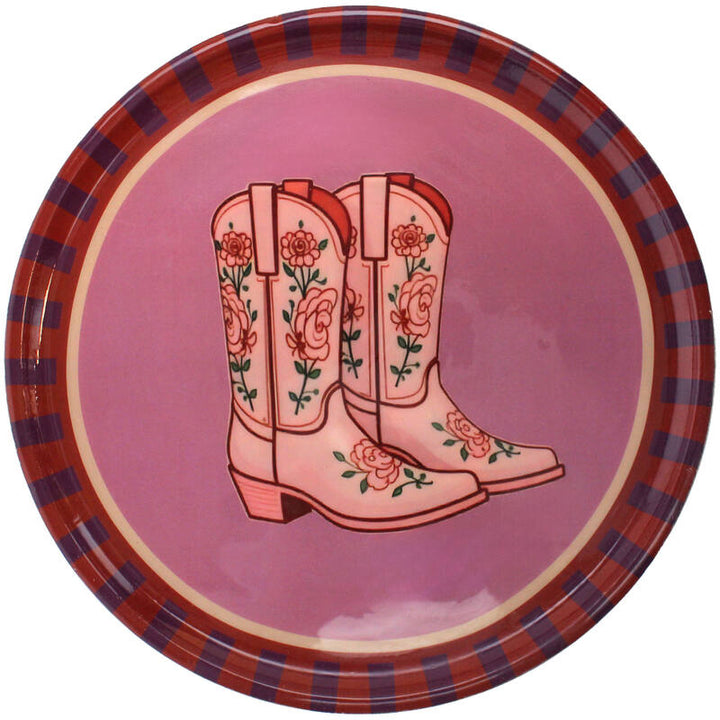 Mangohouten Bord – Rond Decoratief Laars Design