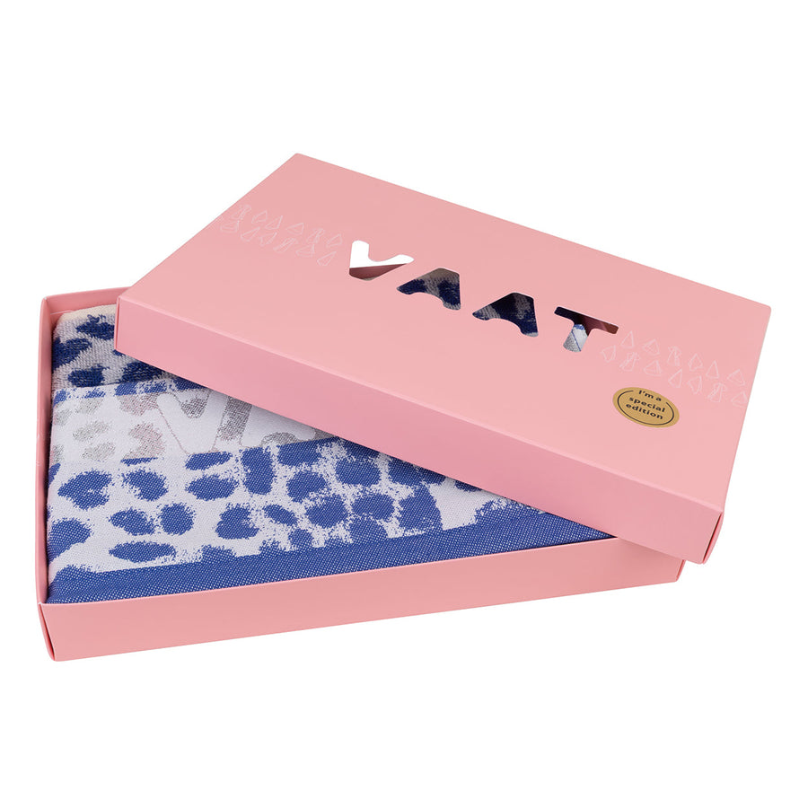 Cadeauset theedoek en keukenhanddoek luipaard royalblauw grijs zilver