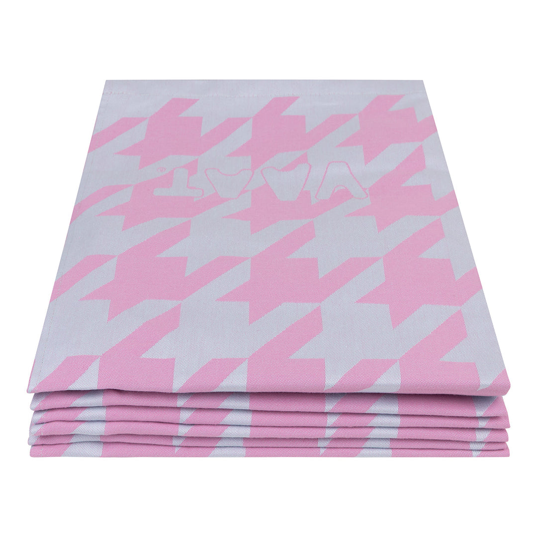 Theedoeken pied-de-poule fuchsia pastelblauw set van 6